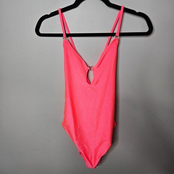 Aerie Cheeky One Piece Swim Hot Pink Medium Long - Picture 1 of 7
